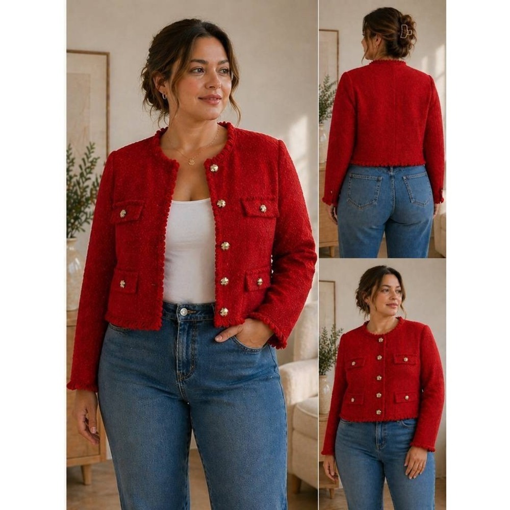 MNG Mango Red Textured Cropped Jacket – Women's 2XL – NWOT